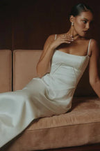 Women's Prom Satin Square Neck Maxi Dress
