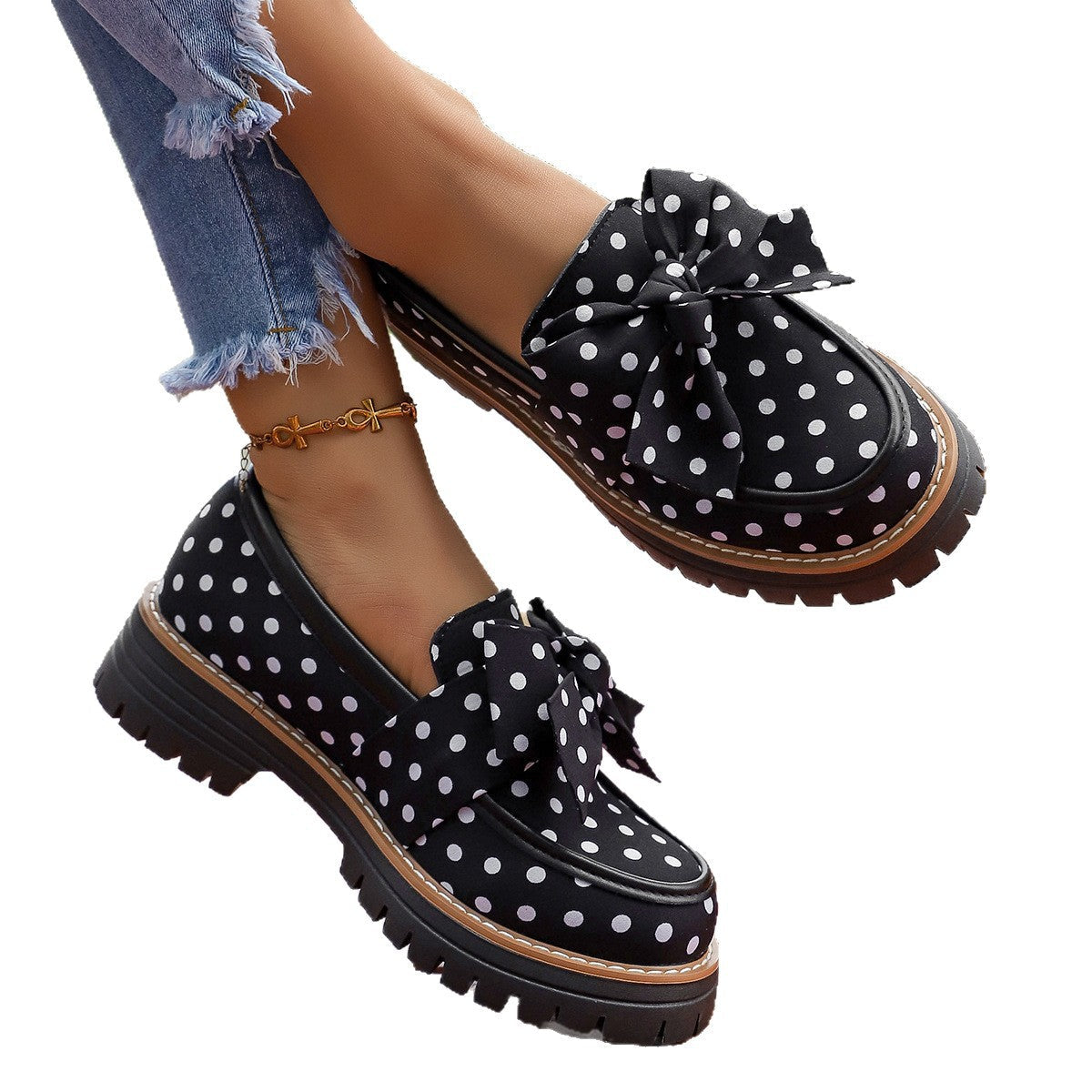 Polka Dot Bow Platform Loafers - View 5