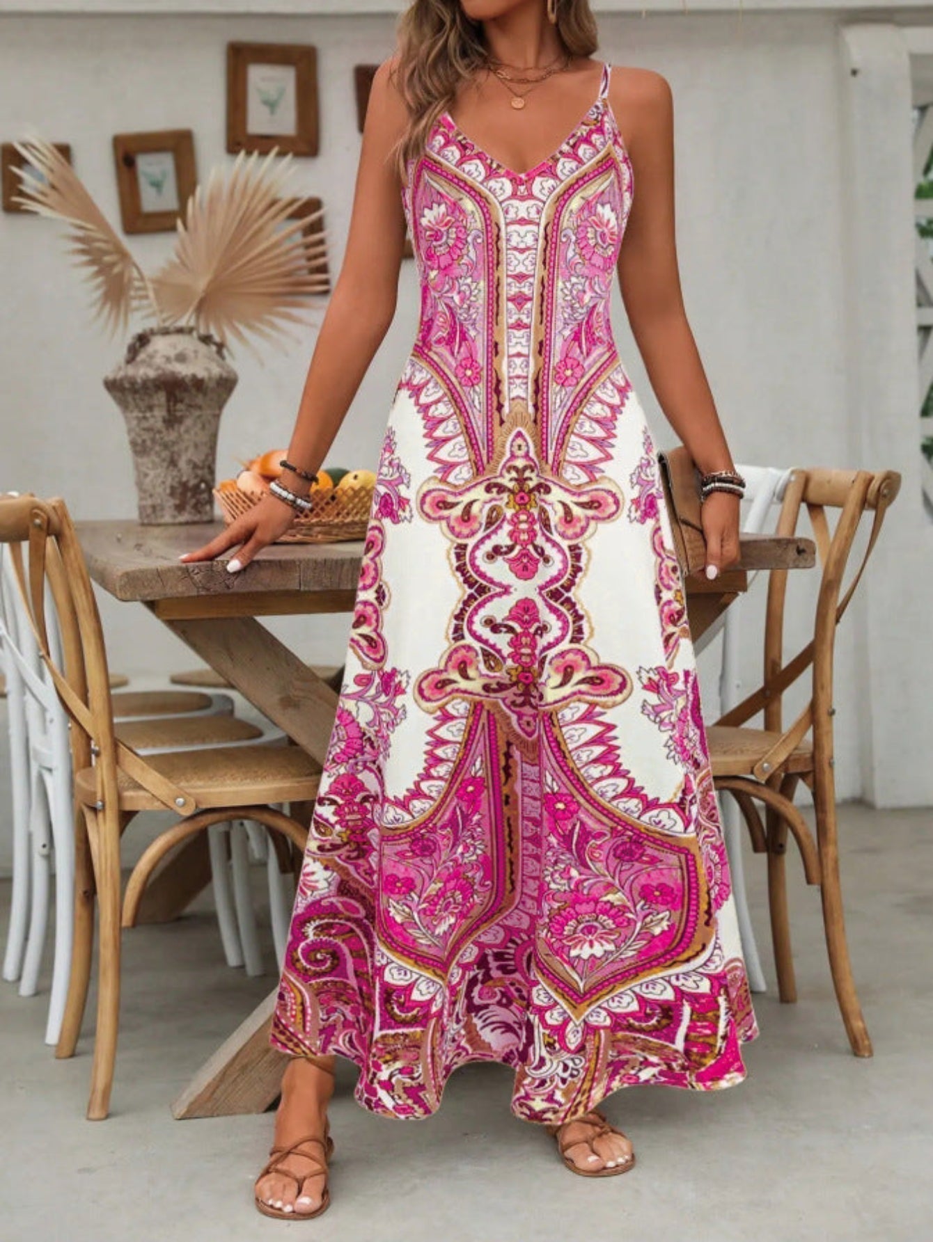 Fiona | Women’s Boho Paisley V Neck Maxi Dress