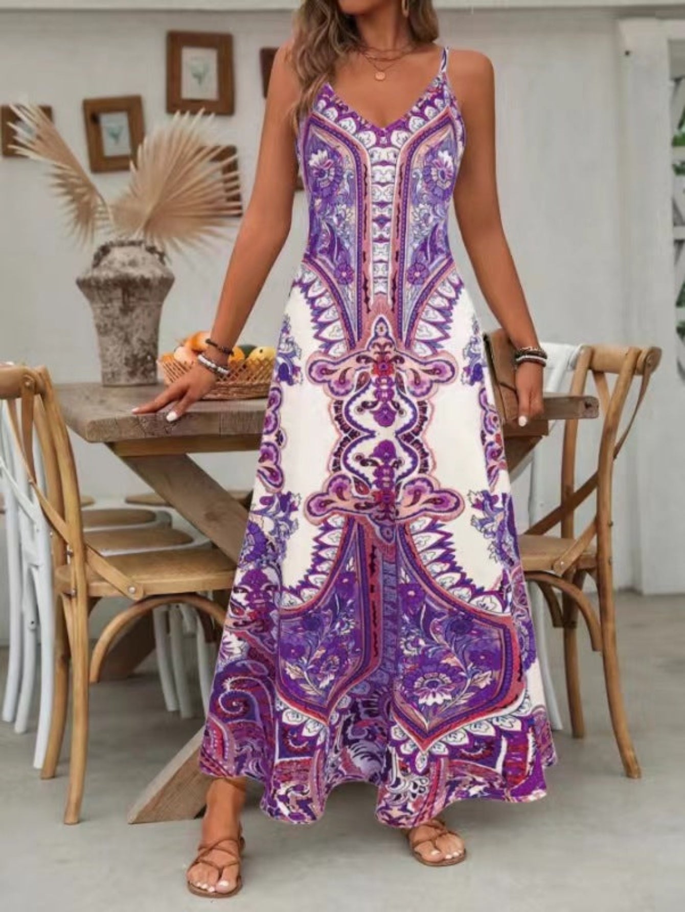 Fiona | Women’s Boho Paisley V Neck Maxi Dress