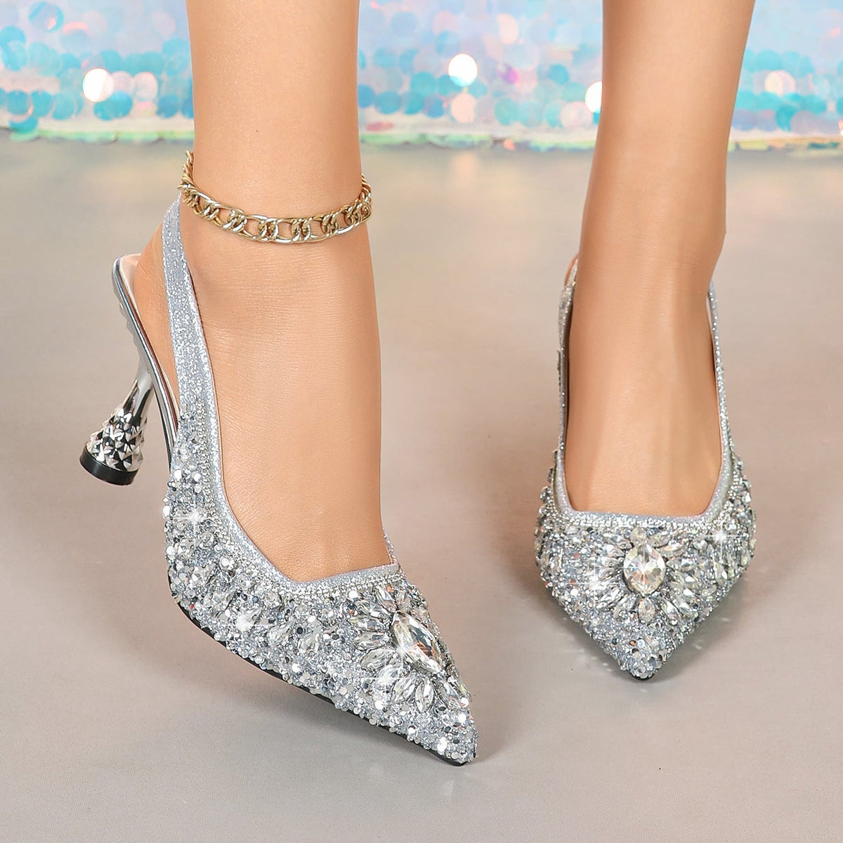Rhinestone Slingback Heels