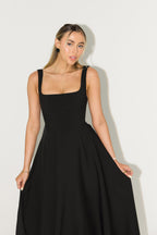 MILENA – High Waist Square Neck Sleeveless Fit and Flare Midi Dress
