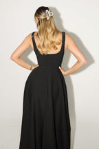 MILENA – High Waist Square Neck Sleeveless Fit and Flare Midi Dress