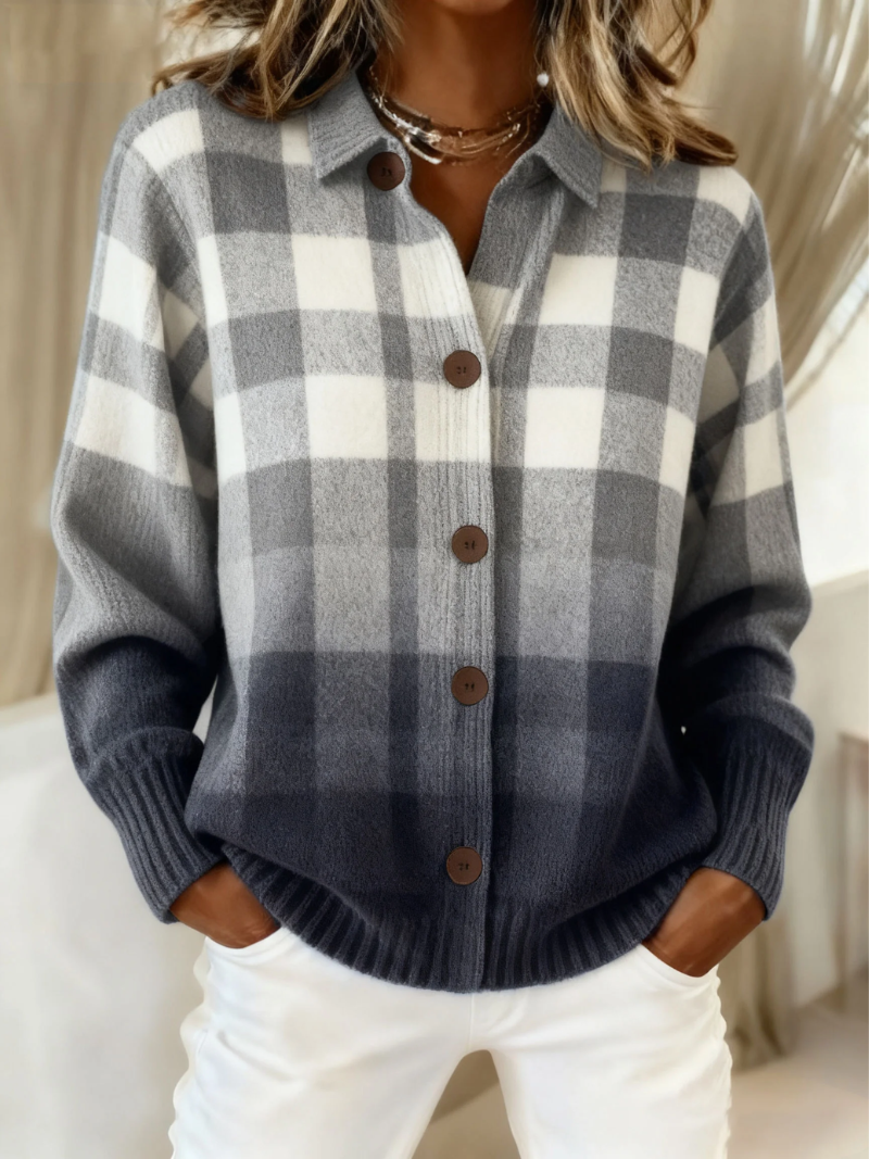 Agnes | Gray Ombre Plaid Button Cardigan 1