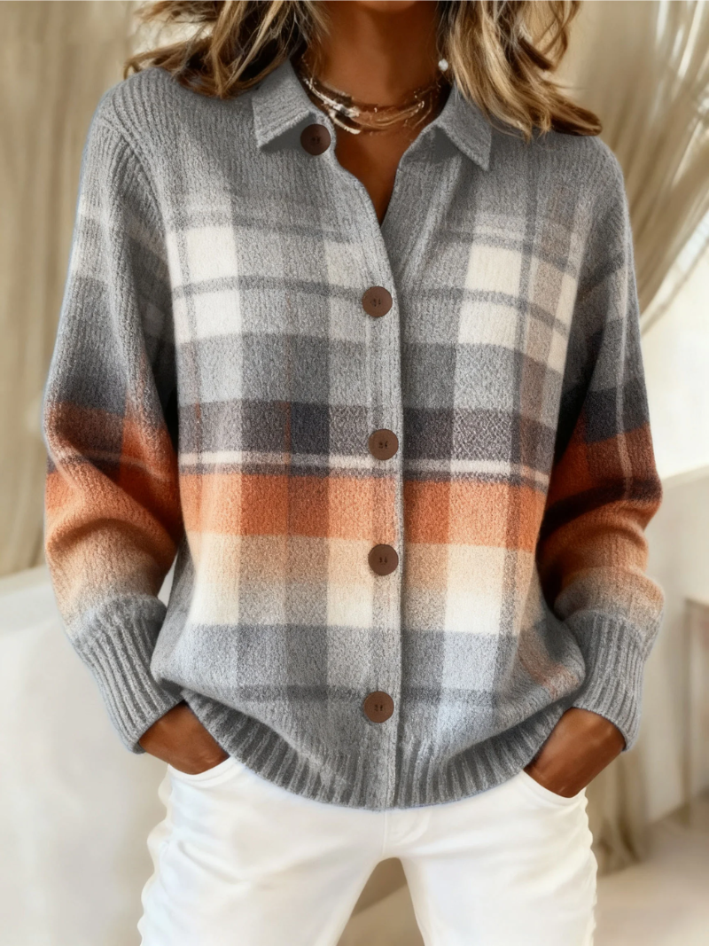 Marlene | Warm Ombre Plaid Cardigan 1