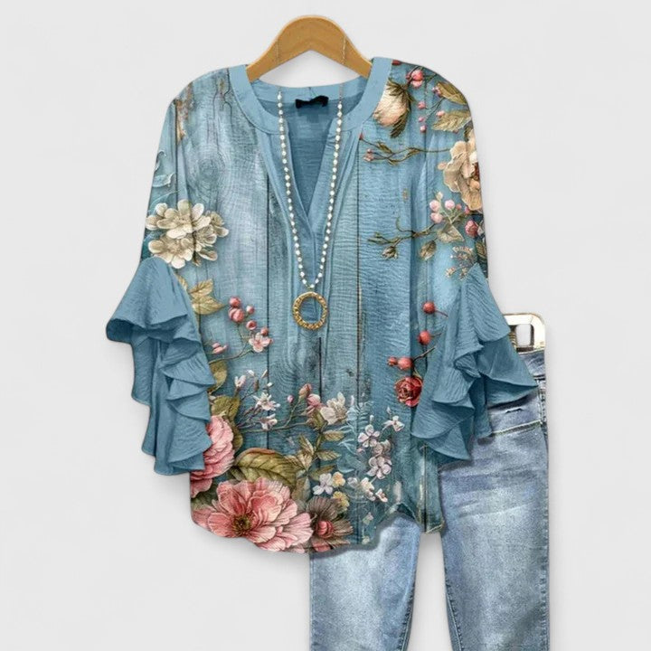 Aurelia ruffle blouse - Floral Blue