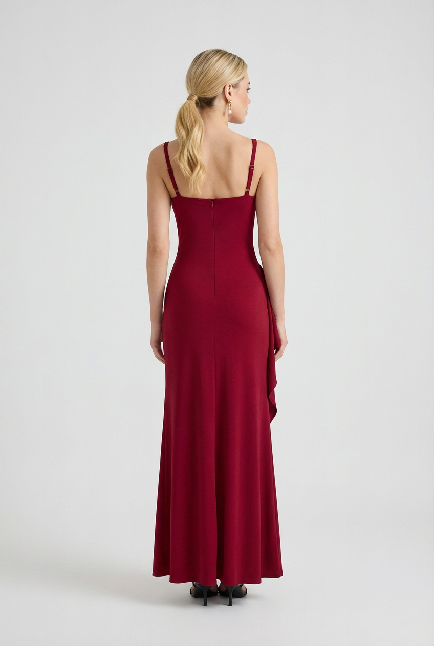 Red Square Neck Dress with Slit - Bold Snatched Fit