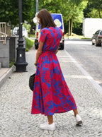 MALOU - Floral Print Short Sleeve Wrap Maxi Dress with Tie Waist