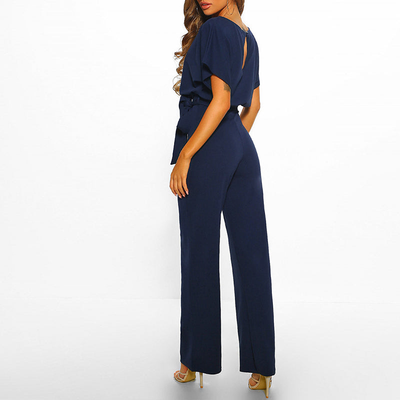 Susanne - Women's Jumpsuit with Belt and Wide Leg