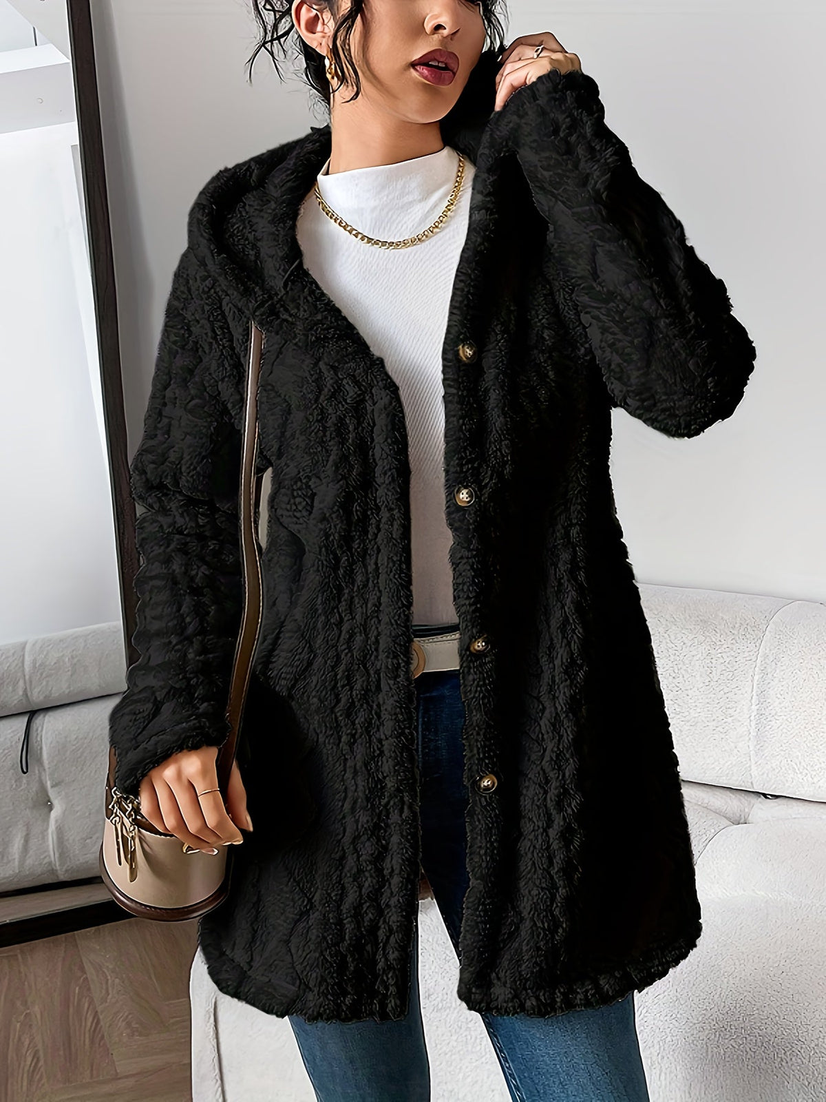 Black view of longline cardigan