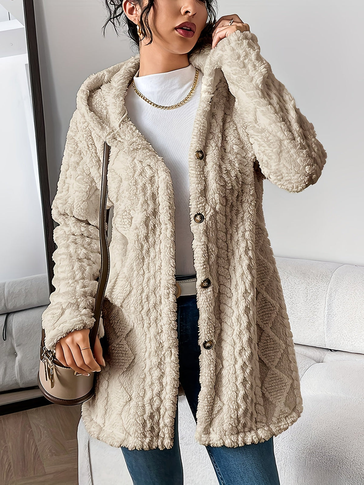 Beige view of longline cardigan