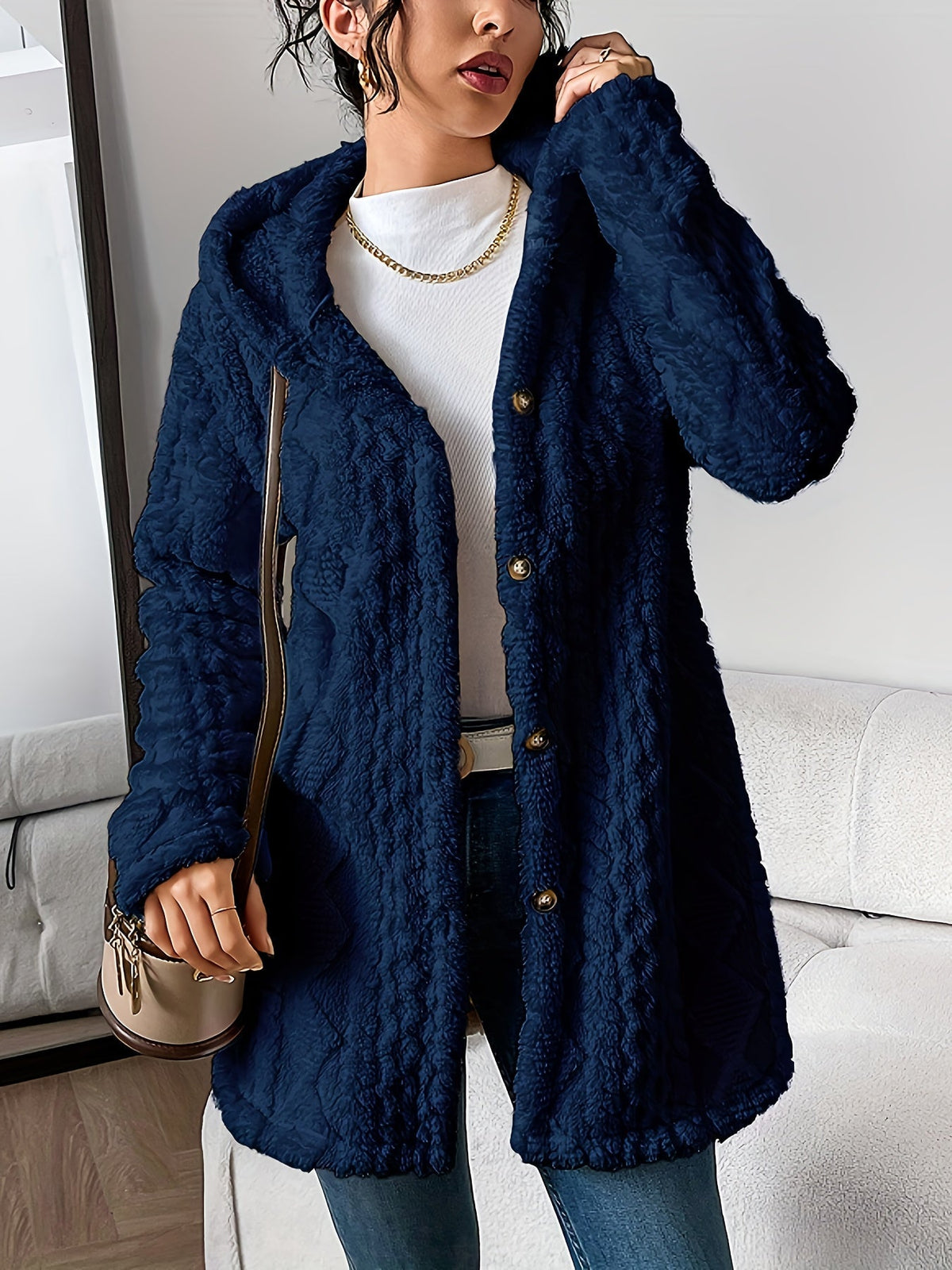 Navy view of longline cardigan