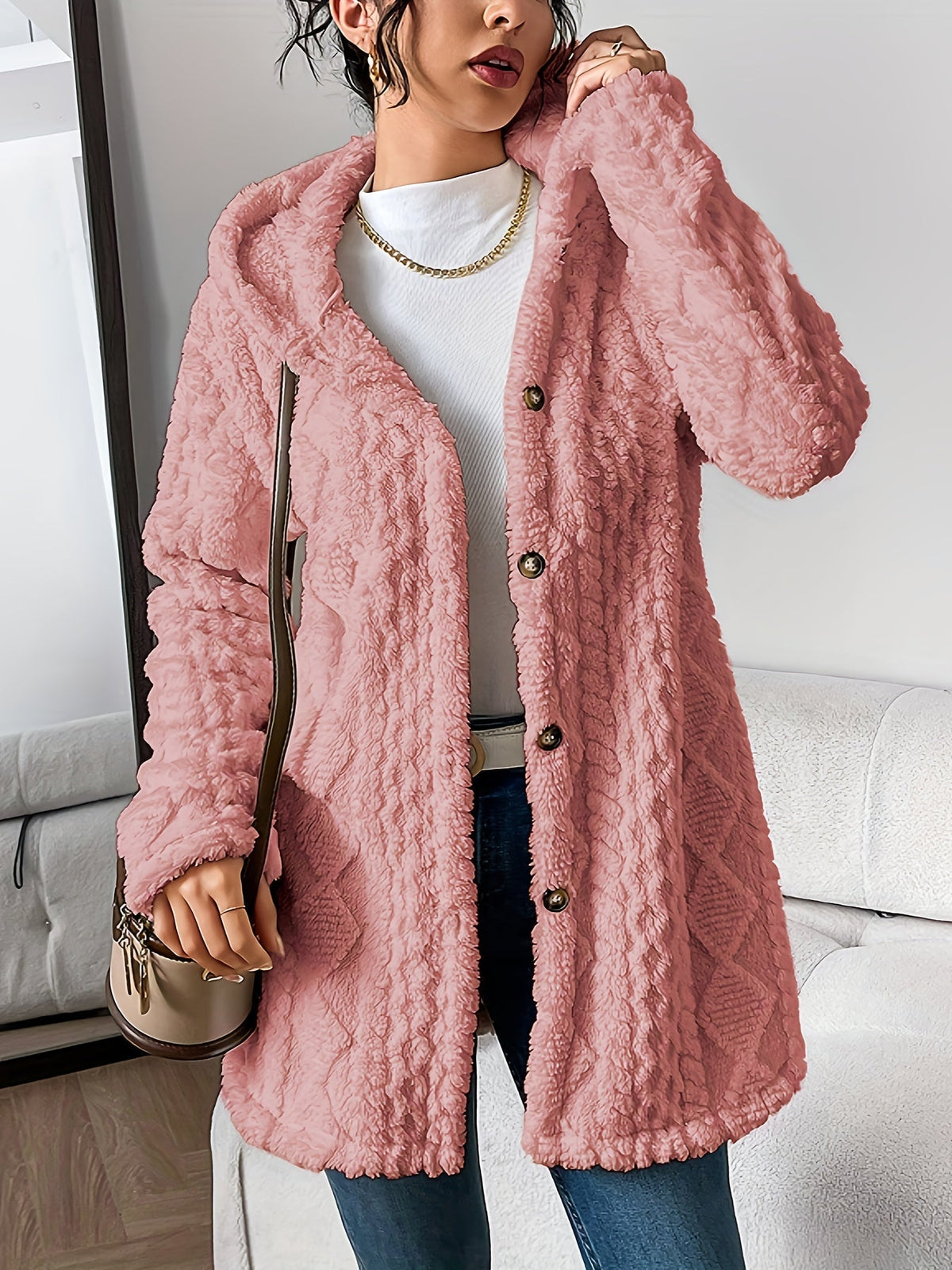Pink view of longline cardigan