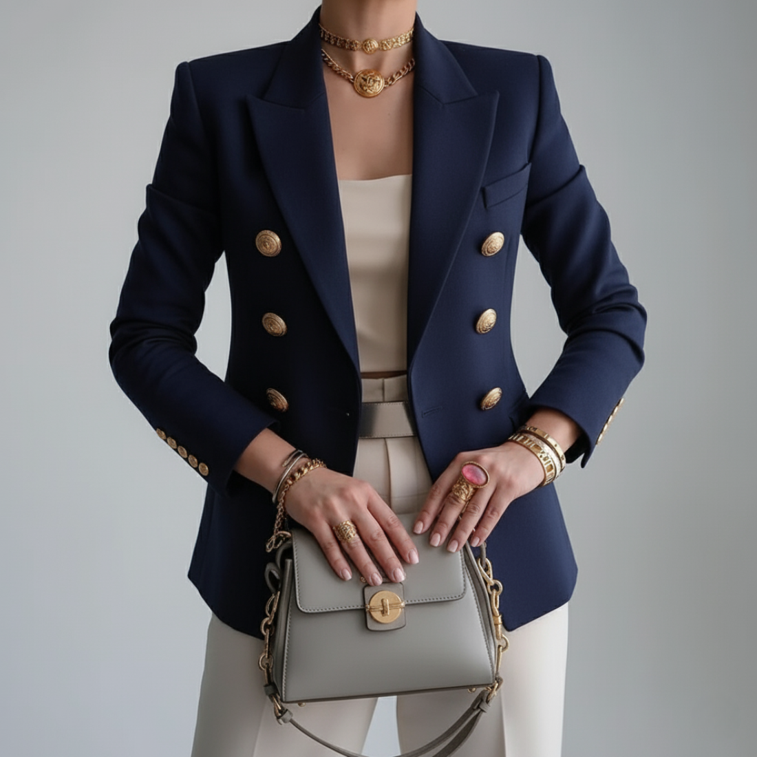 Kayla - Women's Double-Breasted Gold Button Blazer