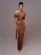 Carolyn - Women's One Shoulder Cutout Draped Bodycon Maxi Dress