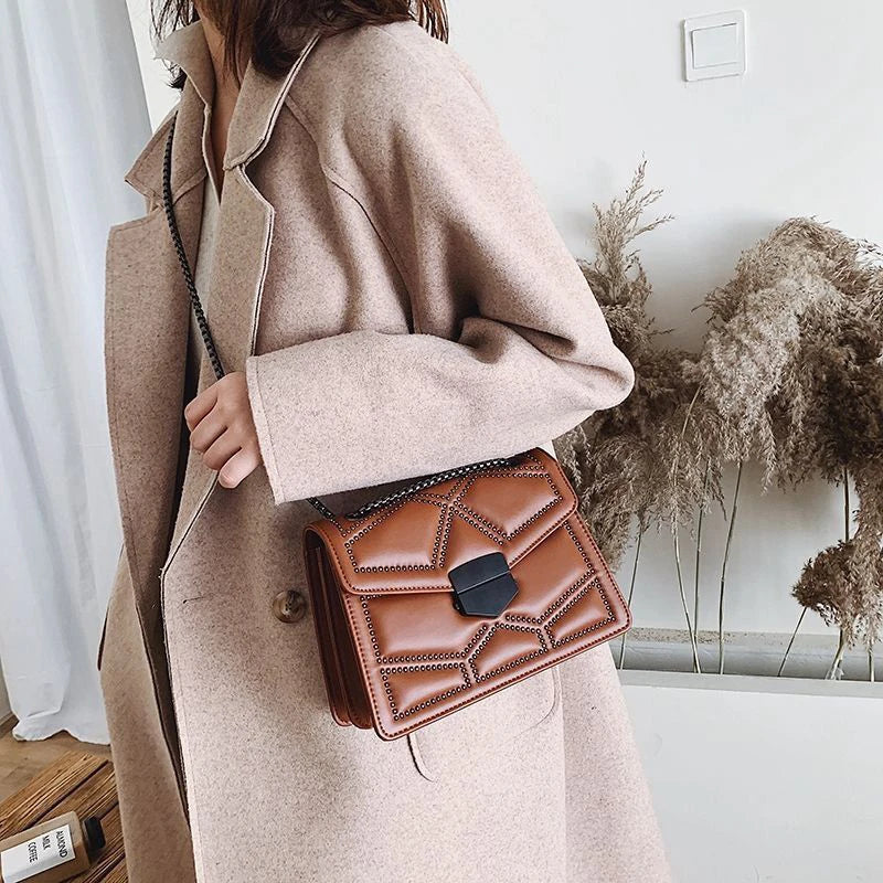 Chic PU Leather Crossbody Bag Trendy And Stylish - Brown