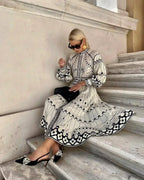 Kimberly | Women’s Printed Long Sleeve A Line Midi Dress
