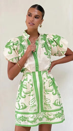Women's Puff Sleeve Mini Dress with Floral Print and Relaxed Fit
