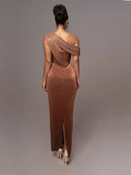 Carolyn - Women's One Shoulder Cutout Draped Bodycon Maxi Dress