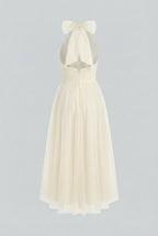 Cream High Neck Midi Dress