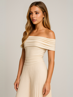 Women's Wedding Guest Pleated Maxi Dress
