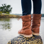 Shirley - Pebbled Leather Lace-Back Mid-Calf Boot with Crepe Sole