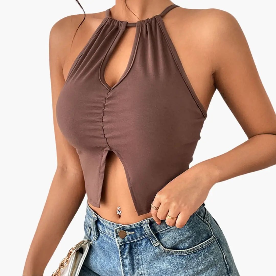 Women's Sleeveless Crop Top with Front Slit