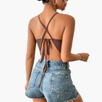 Women's Sleeveless Crop Top with Front Slit