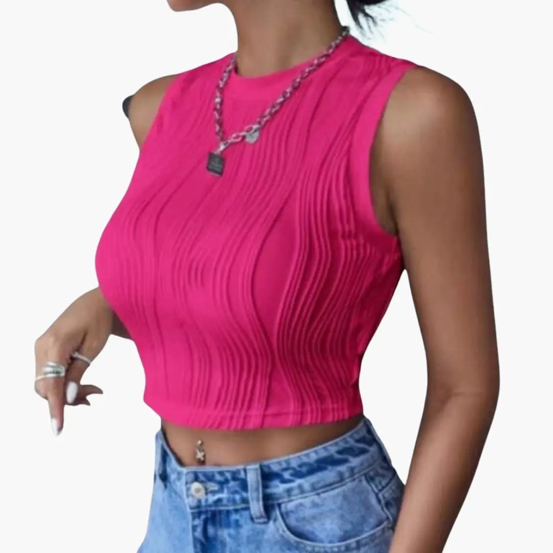 Women's Sleeveless Textured Crop Top