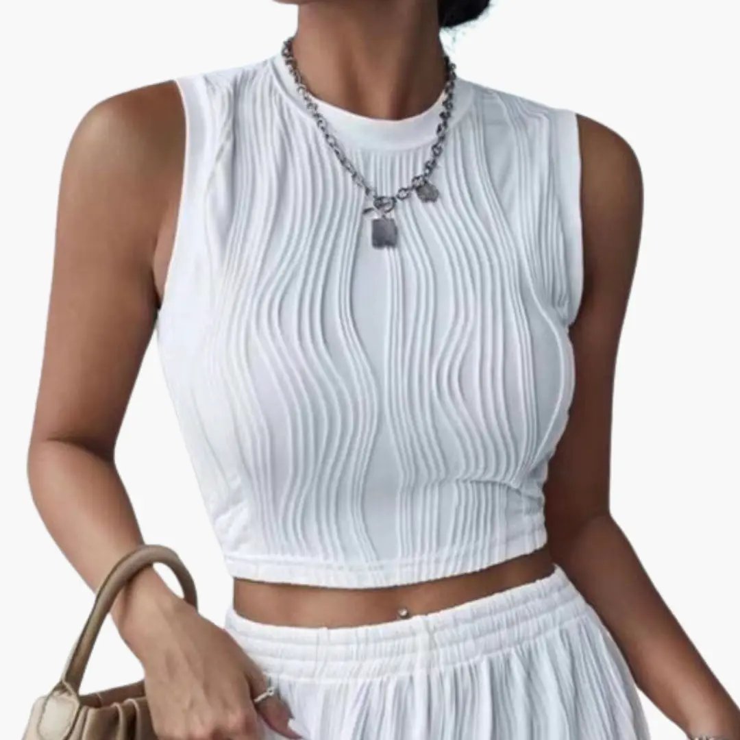 Women's Sleeveless Textured Crop Top