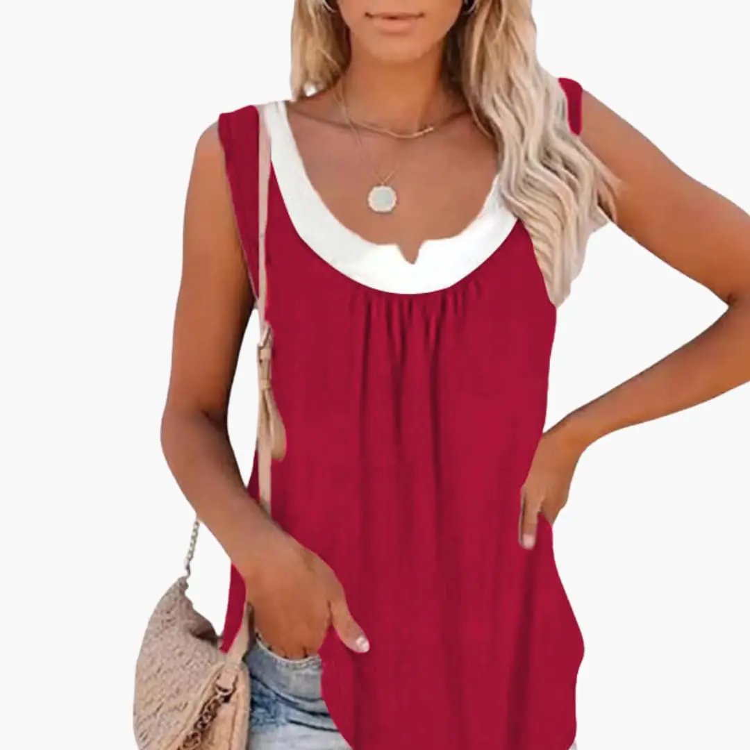 Women's Sleeveless V-Neck Top with Rounded Hem
