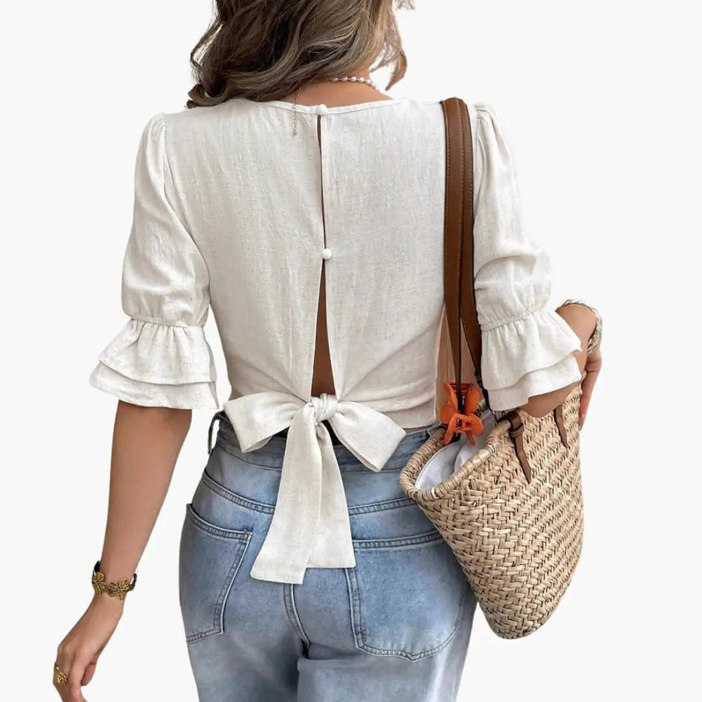 Women's Square Neck Puff Sleeve Crop Top