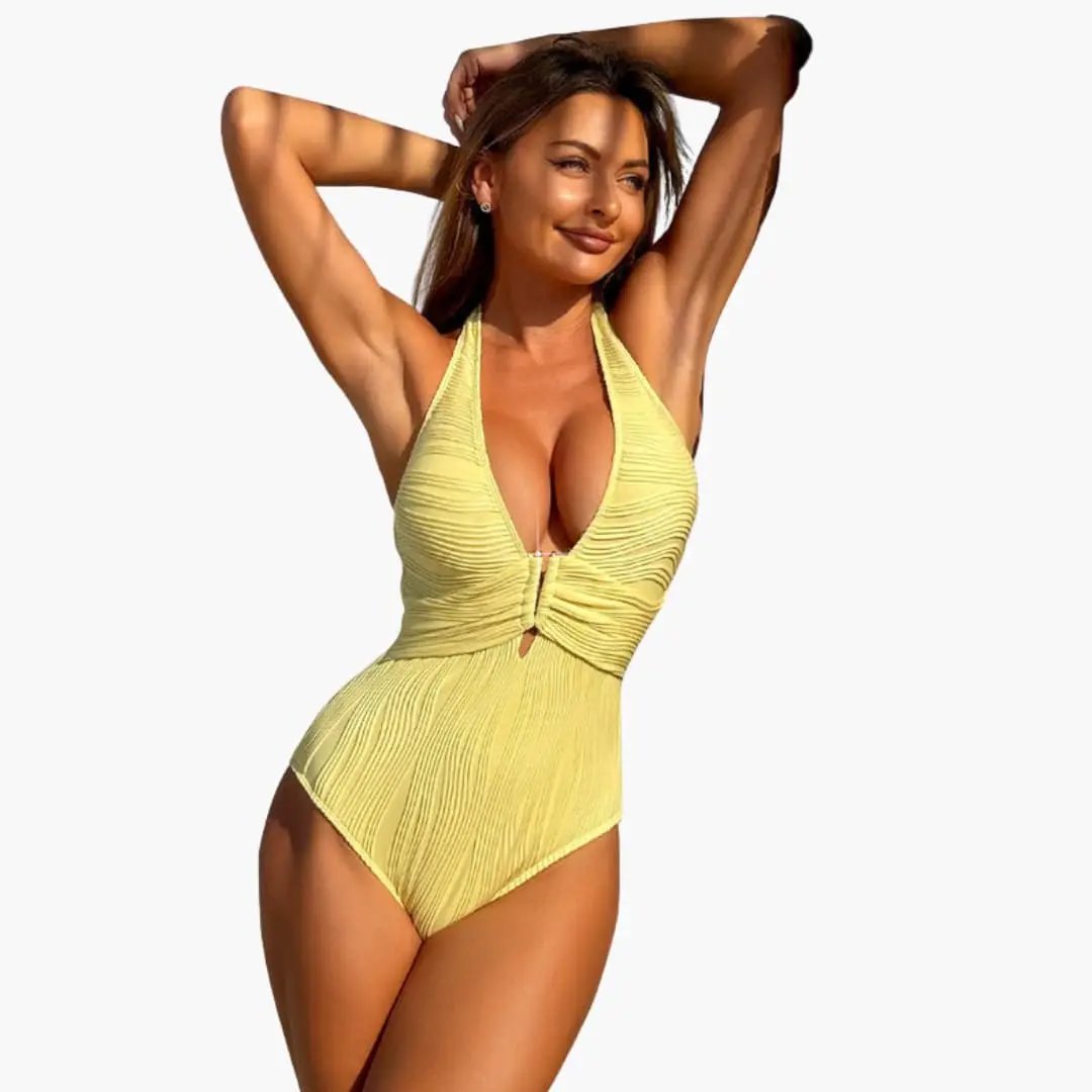 Women’s Triangle Neck One-Piece Swimsuit with Padded Cups