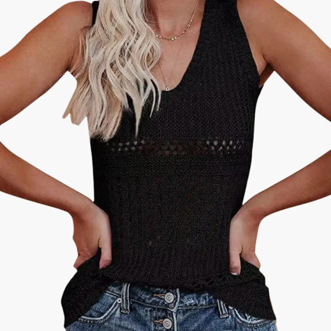 Women's V-Neck Eyelet Knit Tank Top