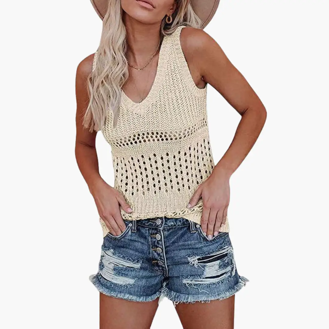 Women's V-Neck Eyelet Knit Tank Top