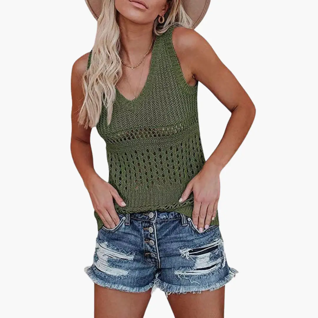 Women's V-Neck Eyelet Knit Tank Top