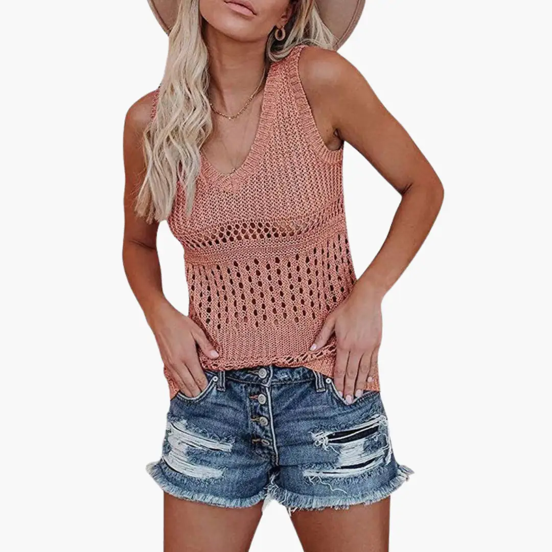 Women's V-Neck Eyelet Knit Tank Top