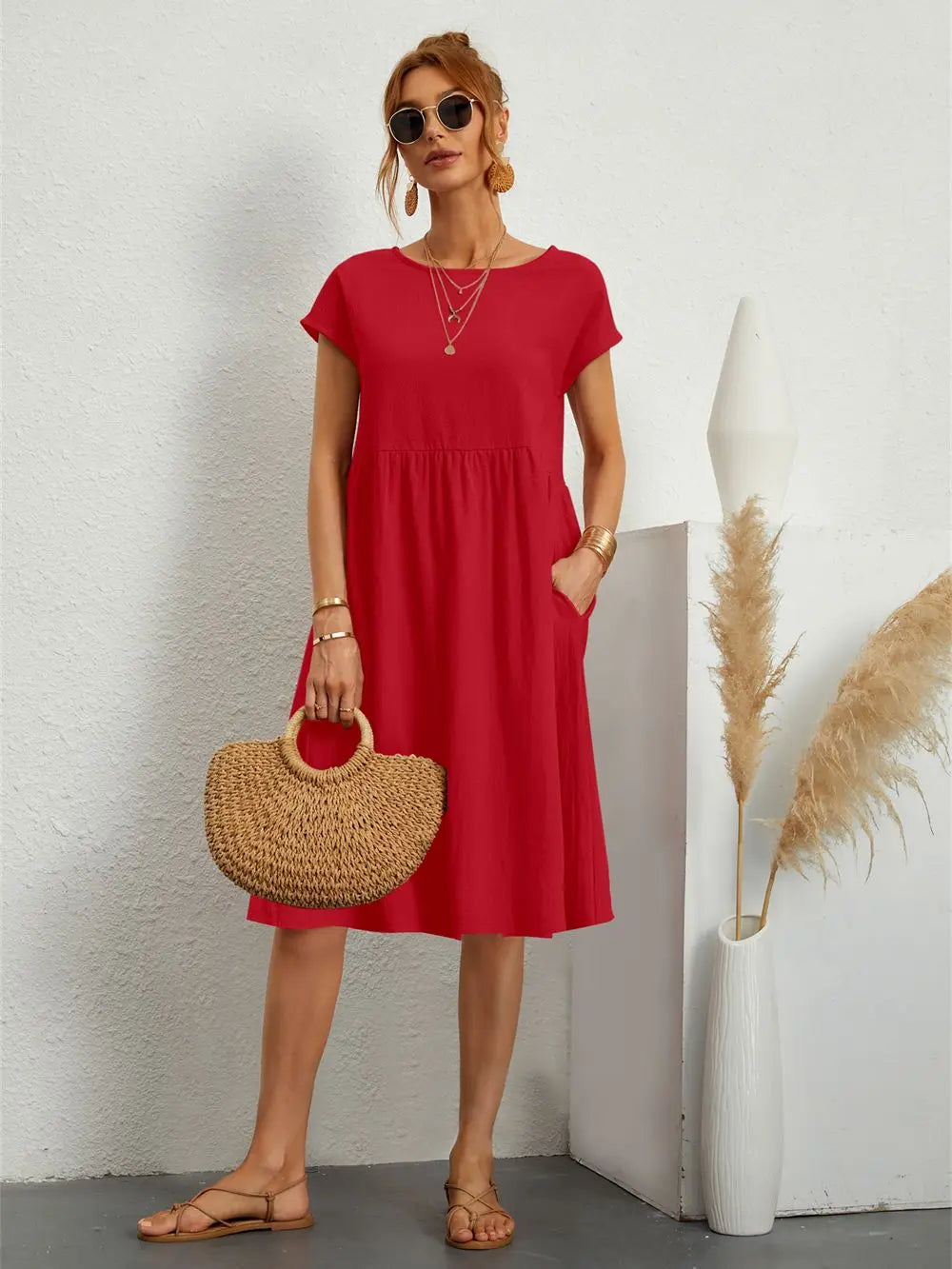 Xyla | Elegant Women’s 2026 Graduation Pocket Relaxed Midi Dress
