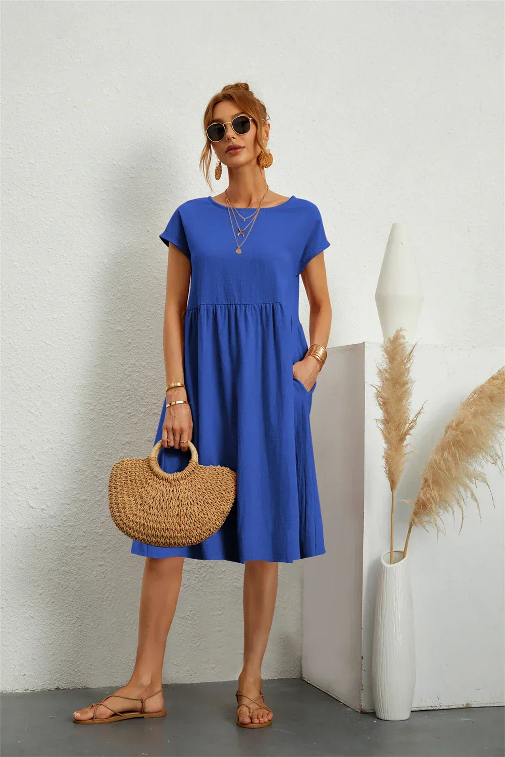 Xyla | Elegant Women’s 2026 Graduation Pocket Relaxed Midi Dress