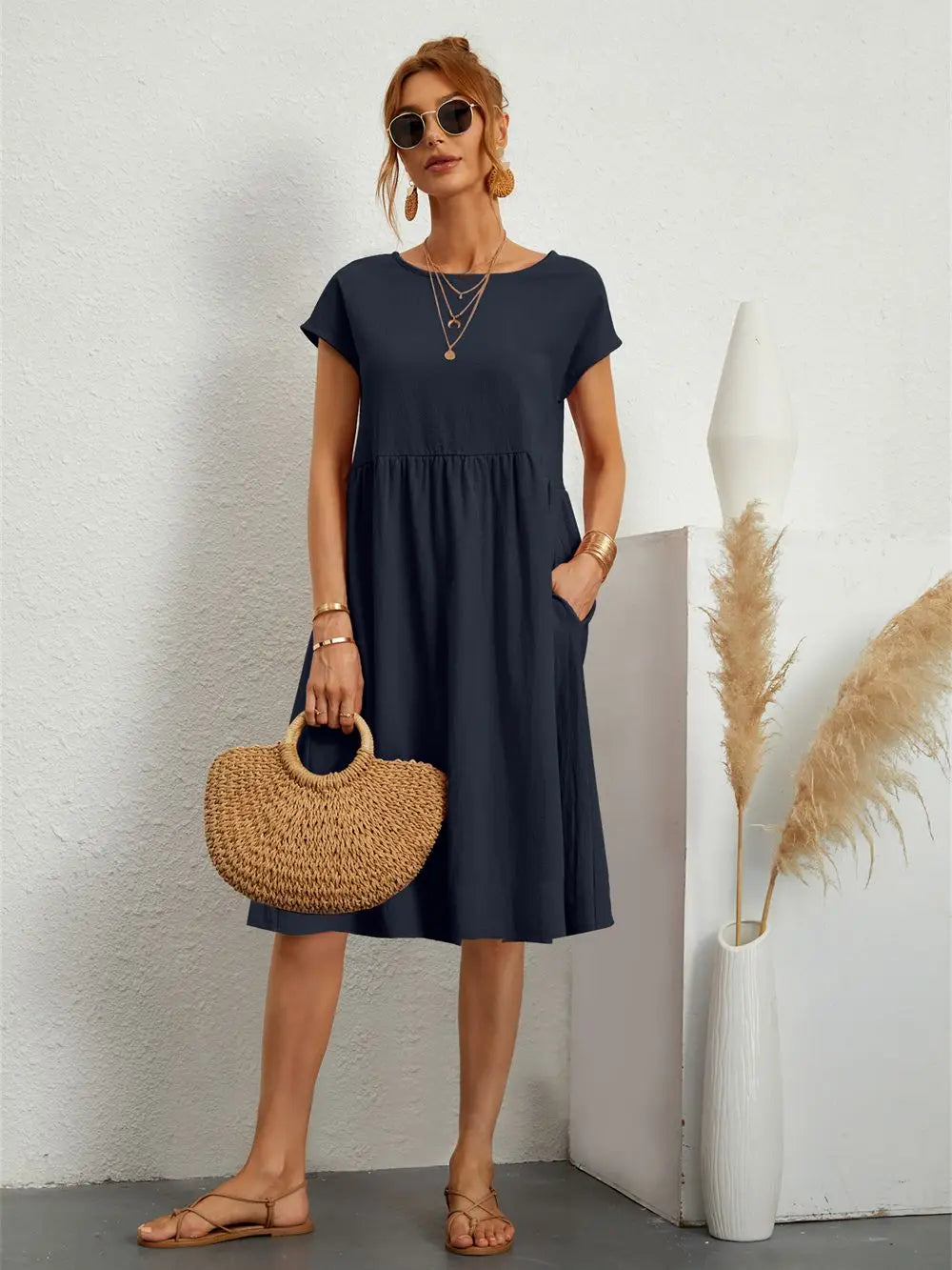 Xyla | Elegant Women’s 2026 Graduation Pocket Relaxed Midi Dress