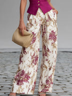 Maya | Spandex-Blend Sleeveless Vest & Floral Wide-Leg Pants Set