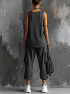 Harper | Sleeveless Vest & Jogger Cargo Set Rayon-Blend