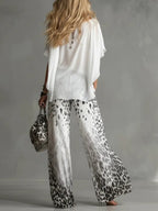 Monica | Boat-Neck T-Shirt & Gradient Leopard Chiffon Pants Set