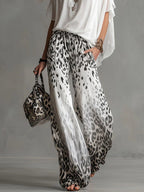 Monica | Boat-Neck T-Shirt & Gradient Leopard Chiffon Pants Set