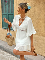 Yvette | Elegant Women’s 2026 Graduation Lace Flounce Boho Mini Dress