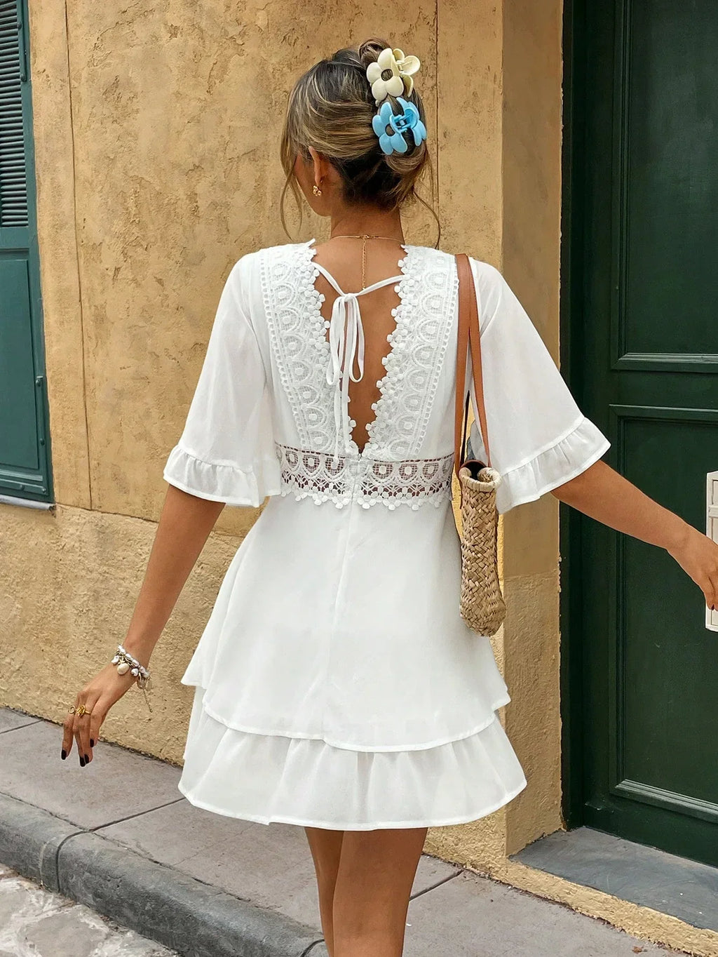 Yvette | Elegant Women’s 2026 Graduation Lace Flounce Boho Mini Dress