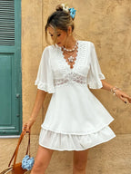 Yvette | Elegant Women’s 2026 Graduation Lace Flounce Boho Mini Dress