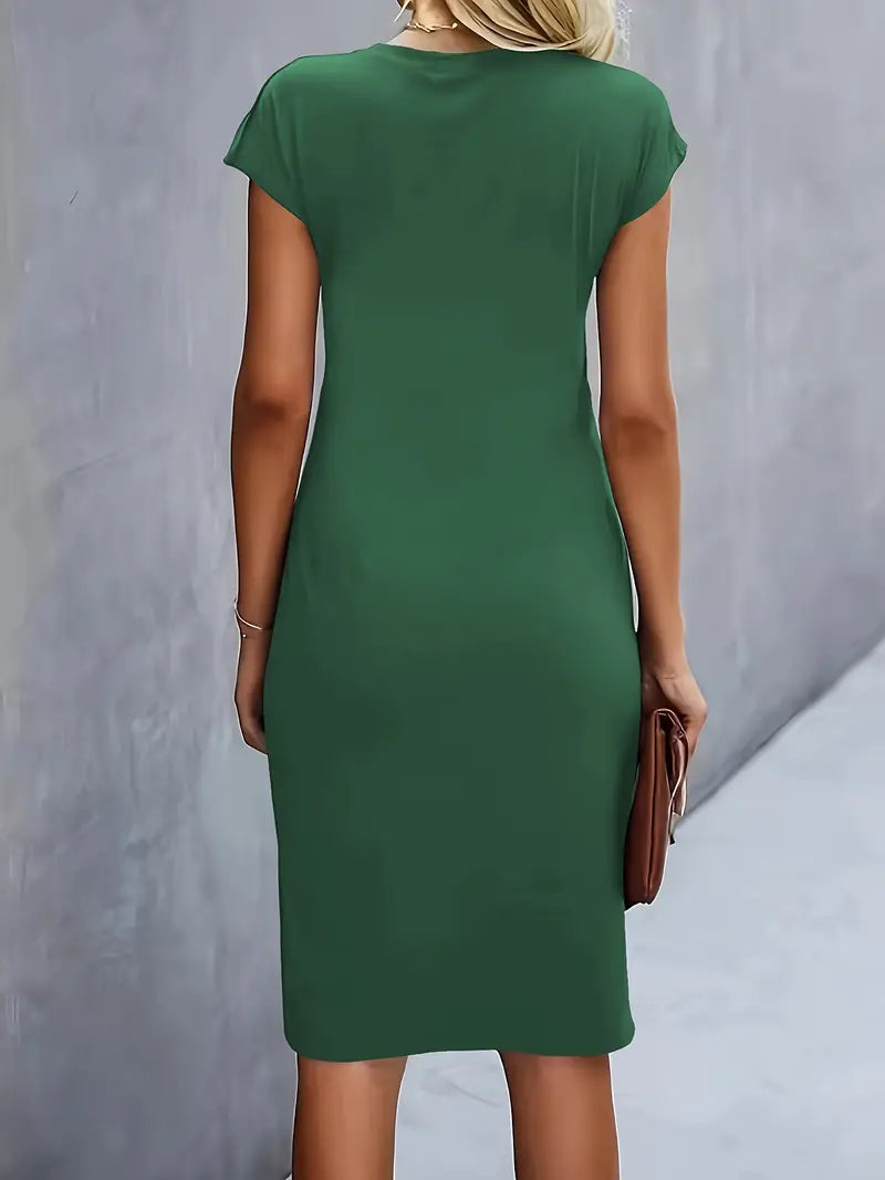 Jula - Women's Midi Dress with Ruching Detail and Short Sleeves