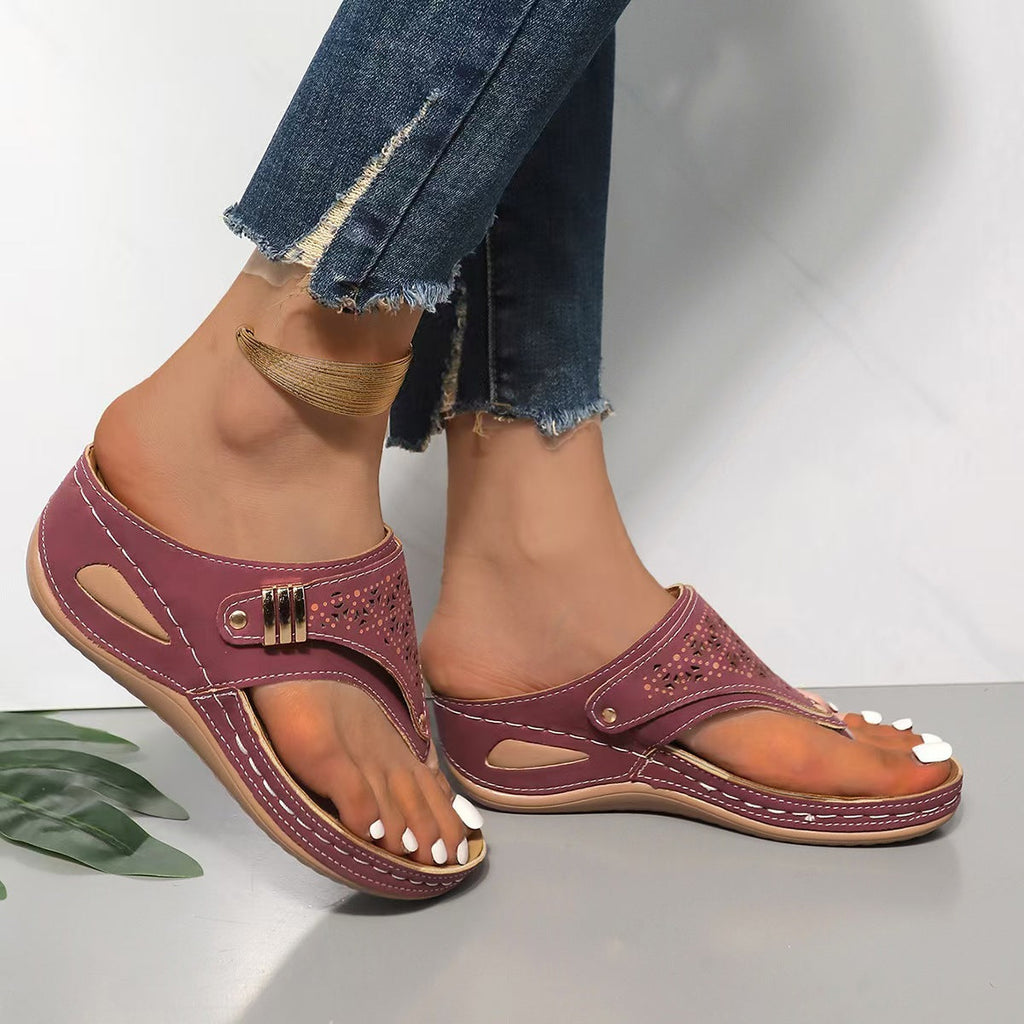 Kimberly - Women's Wedge Flip Flop Sandals with Cutout Detail