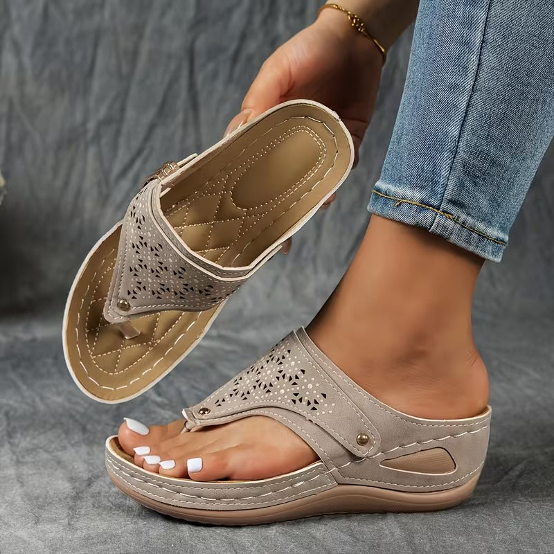 Kimberly - Women's Wedge Flip Flop Sandals with Cutout Detail